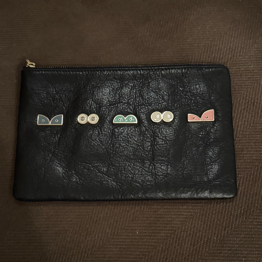Fossil Black Leather Clutch with Colorful Accents